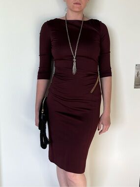 Tom Ford Bateau Neck Burgundy Cocktail Dress EU 38